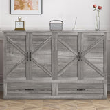 PUREMIND Murphy Bed Queen with Mattress Included, Bedroom Cabinet Beds with USB Charging Station, Murphy Chest Bed with Storage Drawers, Horizontal Wallbed for Guest Room Grey PUREMIND