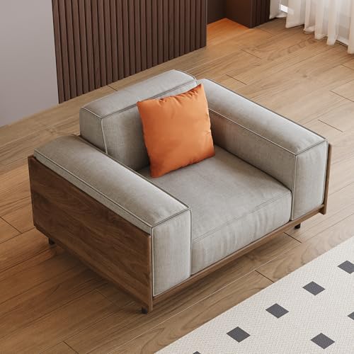 NessCarsti 40.94" Mid-Century Modern 1-Seater Fabric Sofa Couch, Solid Wood Frame Futon-Style Furniture, High-Density Rebound Foam Seat, Compact Living Room, Apartment, Office, Grey NessCarsti