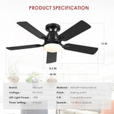 Ceiling Fans with Lights- 46" Low Profile Indoor Ceiling Fan with Light and Remote/APP Control, Flush Mount, LED Dimmable DC Reversible Modern Ceiling Fan for Bedroom（Black） Mpayel