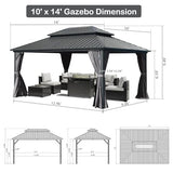 Domi Hardtop Gazebo 10x14FT, Aluminum Outdoor Gazebo with Galvanized Steel Double Roof Canopy, Curtains and Netting Included, Metal Gazebo Permanent Pavilion for Patio, Lawn, Garden, Gray domi outdoor living