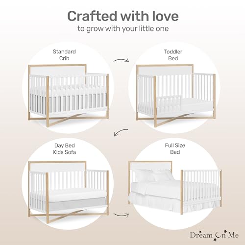 Dream On Me Owen 5-in-1 Convertible Crib, Vintage White Oak - WoodArtSupply