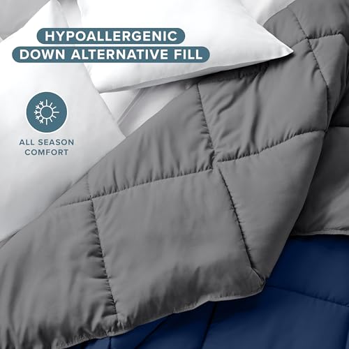 Bare Home Comforter - Twin/Twin Extra Long - Reversible Colors - Goose Down Alternative - Ultra-Soft - Premium 1800 Series - All Season Warmth - Bedding Comforter (Twin/Twin XL, Dark Blue/Grey) Bare Home