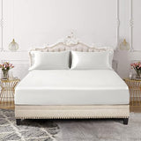 SiinvdaBZX 3-Piece Set Satin Twin Fitted Sheet & 2 Pillowcase, Ivory White Silky Soft Fitted Bottom Sheet, Wrinkle Free, Fade Resistant, Deep Pocket Bed Sheet (Deep Up to 15") SiinvdaBZX