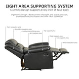 IOMOR Manual Recliner Chair with Overstuffed Arm and Extra-Padded Back, Breathable PU Leather Reclining Chair for Adults, Single Sofa for Living Room, Bedroom (Black)