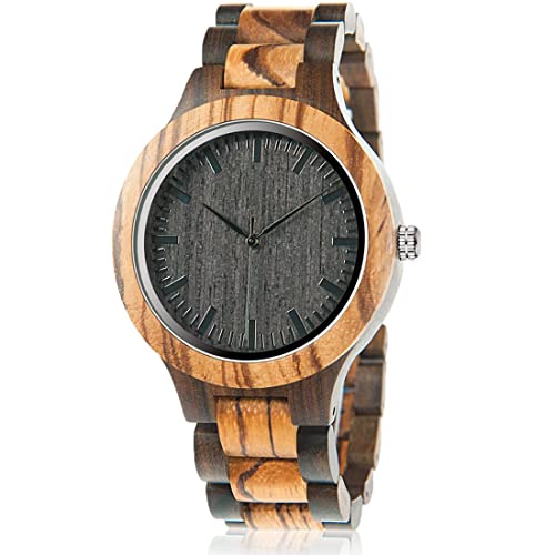 BOBO BIRD Men's Zebra Wood Watch Analog Quartz Lightweight Handmade Wooden Sports Casual Watches BOBO BIRD