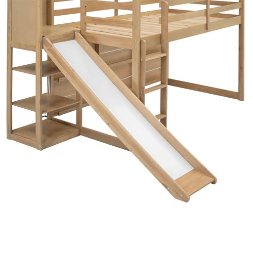 Harper & Bright Designs Kids Twin House Loft Bed with Slide, Storage Shelves, and LED Light Harper & Bright Designs