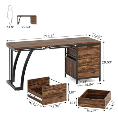 Tribesigns Computer Desk with 3 Drawers, 59-Inch PC Desk with Reversible Drawers, Industrial Study Writing Table Workstation with File Storage for Home Office,Rustic Brown - WoodArtSupply