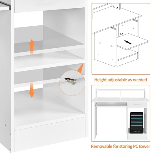 Yaheetech Desk with Keyboard Tray, Home Office Computer Desk Wooden PC Laptop Desk, Morden Sturdy Study Writing Table, White Yaheetech