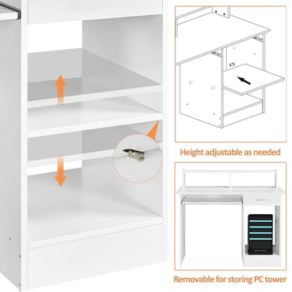 Yaheetech Desk with Keyboard Tray, Home Office Computer Desk Wooden PC Laptop Desk, Morden Sturdy Study Writing Table, White