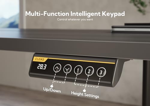 Claiks Electric Standing Desk, Adjustable Height Stand up Desk, 48x24 Inches Sit Stand Home Office Desk with Splice Board, Black Frame/Black Top Claiks