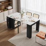 Hennhari Extendable Console Dining Table with Power Outlet & Iron Support Legs, Console Table with Extension Leaves Holder & LED Lights Glass Door Storage for Dining Room (Black) Hennhari