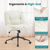 OLIXIS Criss Cross Chair with Wheels, Armless Wide Cross Legged Vanity Office Desk Chair with Comfy PU Leather& Back - Swivel for Home Office Bedroom, Beige OLIXIS