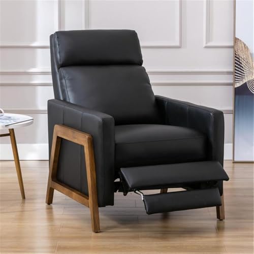 BOWERY HILL Push Back Recliner Chair, Top Grain Leather Upholstery, Exposed Wood Frame, Mid Century Modern Recliner, 41.25" Hx30.5 Wx33.46 D