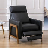 BOWERY HILL Push Back Recliner Chair, Top Grain Leather Upholstery, Exposed Wood Frame, Mid Century Modern Recliner, 41.25" Hx30.5 Wx33.46 D