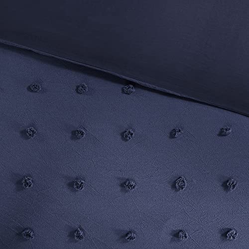 Intelligent Design Duvet Set 100% Cotton Jacquard, Tufts Accent, Shabby Chic All Season Cover for Comforter, Matching Shams, Decorative Pillows, Full/Queen (88 in x 92 in), Navy 7 Piece Intelligent Design