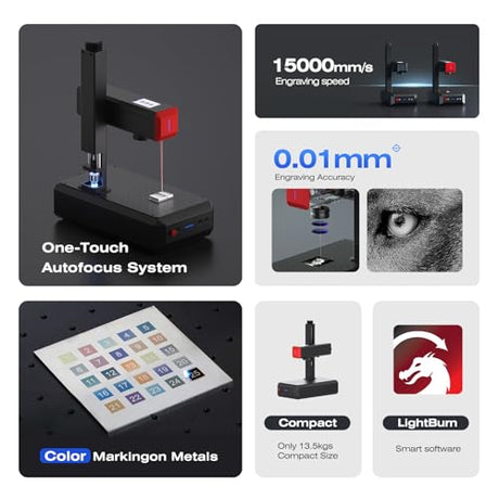 ComMarker B6 60W JPT Mopa Fiber Laser Engraver, Auto Focus Screen, Portable Laser Engraver, Color Marking, 150mm x 150mm, Lightburn Compatible, Laser for Metal, Plastic, Jewelry ComMarker