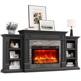 Naice 80" Electric Fireplace with Mantel, Fireplace TV Stand for TVs Up to 90", Modern Entertainment Center, Realistic Stacked Stone Surround 30" 3D Realistic Flame Heater Ideal for Living Room,Black Naice