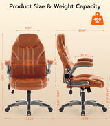 Office Desk Chair, Ergonomic Computer Chair with Padded Flip-Up Arms and Adjustable Lumbar Support, PU Leather Executive Chair with Tilt Lock and 360° Swivel Rolling Wheels for Work, Study Ylzyxal