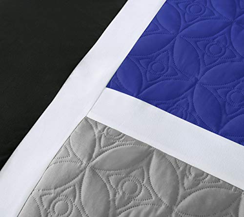 Chezmoi Collection Upland 7-Piece Quilted Patchwork Comforter Set, Blue/Black/Gray, Full Chezmoi Collection