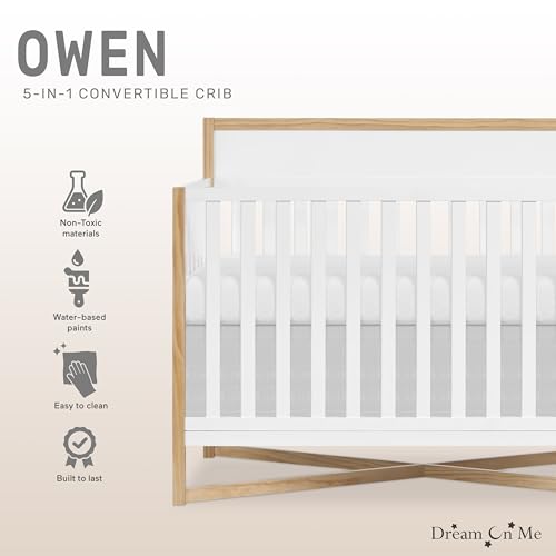 Dream On Me Owen 5-in-1 Convertible Crib, Vintage White Oak - WoodArtSupply