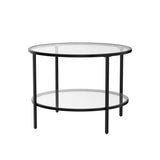 VINGLI 25.6" Round Black Coffee Tables for Living Room, 2-Tier Glass Top Coffee Table with Storage Clear Coffee, Simple & Modern Center Table for Small Space VINGLI
