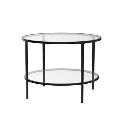 VINGLI 25.6" Round Black Coffee Tables for Living Room, 2-Tier Glass Top Coffee Table with Storage Clear Coffee, Simple & Modern Center Table for Small Space - WoodArtSupply