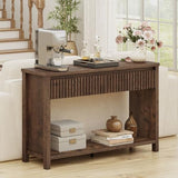 BON AUGURE Console Table with 2 Drawers, 47In Entryway Table with Storage, Sofa Tables with Two-Tier Shelf, Narrow Farmhouse Fluted Couch Tables for Living Room, Rustic Oak BON AUGURE