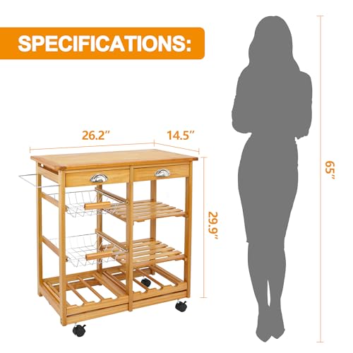 Nova Microdermabrasion Rolling Kitchen Island with Storage and Utility Wood Tabletop, Wood Mobile Kitchen Island Serving Cart on Wheels with Towel Rack for Home, Dining Room, Restaurant - WoodArtSupply