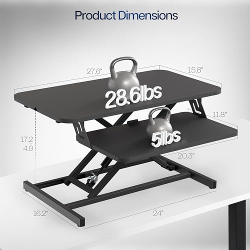 VIVO Height Adjustable 28 inch Stand Up Desk Converter, Quick Sit to Stand Tabletop Dual Monitor Riser Workstation, Black, DESK-V028S VIVO
