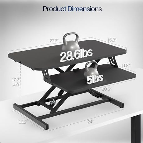 VIVO Height Adjustable 28 inch Stand Up Desk Converter, Quick Sit to Stand Tabletop Dual Monitor Riser Workstation, Black, DESK-V028S VIVO