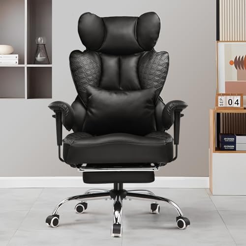 GTRACING Big and Tall Gaming Chair 400lbs Heavy Duty Office Chair with Foot Rest & Ergonomic Pocket Spring Lumbar Support, High Back 3D Saddle Shaped Cushion for Back Pain Relief, Matte-Black GTRACING