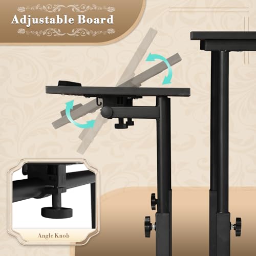 Athena Collection Height Adjustable Rolling Desk Mobile Portable Laptop Stand Cart Small Sit Standing Desk Computer Table Workstation for Home Office, Black Athena Collection