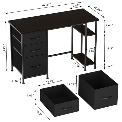 WENRENER Computer Desk with File Drawers Cabinet, 47Inch Home Office Desk with Storage, Gaming Desks with Study Work Writing Desk Computer Tables for Bedroom, Home Office, Black