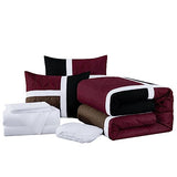 Chezmoi Collection Bernard 7-Piece California King Bed in a Bag Comforter Set with Sheets - Lightweight Comforter Burgundy Black Brown Patchwork Quilted Medallion Bedding Set for All Season Chezmoi Collection