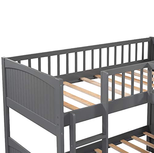 Flieks Triple Bed Twin-Over-Twin-Over-Twin Bed L Shaped Bunk Bed with 2 Drawers and 2 Ladders, No Box Spring Needed Flieks