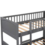 Flieks Triple Bed Twin-Over-Twin-Over-Twin Bed L Shaped Bunk Bed with 2 Drawers and 2 Ladders, No Box Spring Needed Flieks