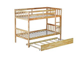 PVWIIK Convertible Bed Frame/Twin Size Rubber Wood Bunk Bed with Trundle for Kids/Boy/Girl Bedroom,Twin Over Twin Bunk Bed with Ladder and Safety Guardrails,No Box Spring Needed,Natural PVWIIK