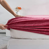 YASMENG Extra Soft Wine Red Velvet Plush Fitted Sheet Twin Size with 16” Deep Pocket, Warm Luxury Single Fitted Sheet Only for Fall Winter Spring, Fuzzy Flannel Fleece Mattress Protector Cover YASMENG