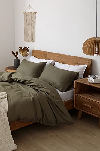 XZ XIFA Olive Green 100% Linen Queen Size Bedding Set, Cooling Duvet Cover with Natural Washed French Flax，Soft,Breathable,Textured,Fluffy Duvet Cover (1 Duvet Cover,2 Pillow Shams) XZ XIFA