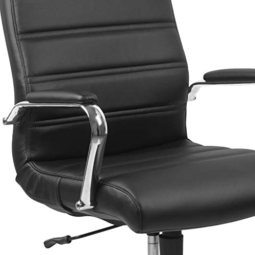 Flash Furniture Whitney High-Back Swivel LeatherSoft Desk Chair with Padded Seat and Armrests, Adjustable Height Padded Office Chair, Black/Chrome Flash Furniture