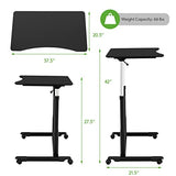 COSTWAY Mobile Height Adjustable Standing Desk, Compact Pneumatic Sit to Stand Computer Desk w/Lockable Casters, Ergonomic Rolling Laptop Table w/Steel Frame for Home Office (Black) COSTWAY