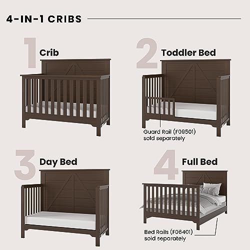 Child Craft Woodland 4-in-1 Convertible Crib, Baby Crib Converts to Day Bed, Toddler Bed and Full Size Bed, 3 Adjustable Mattress Positions, Non-Toxic, Baby Safe Finish (Brushed Truffle) - WoodArtSupply