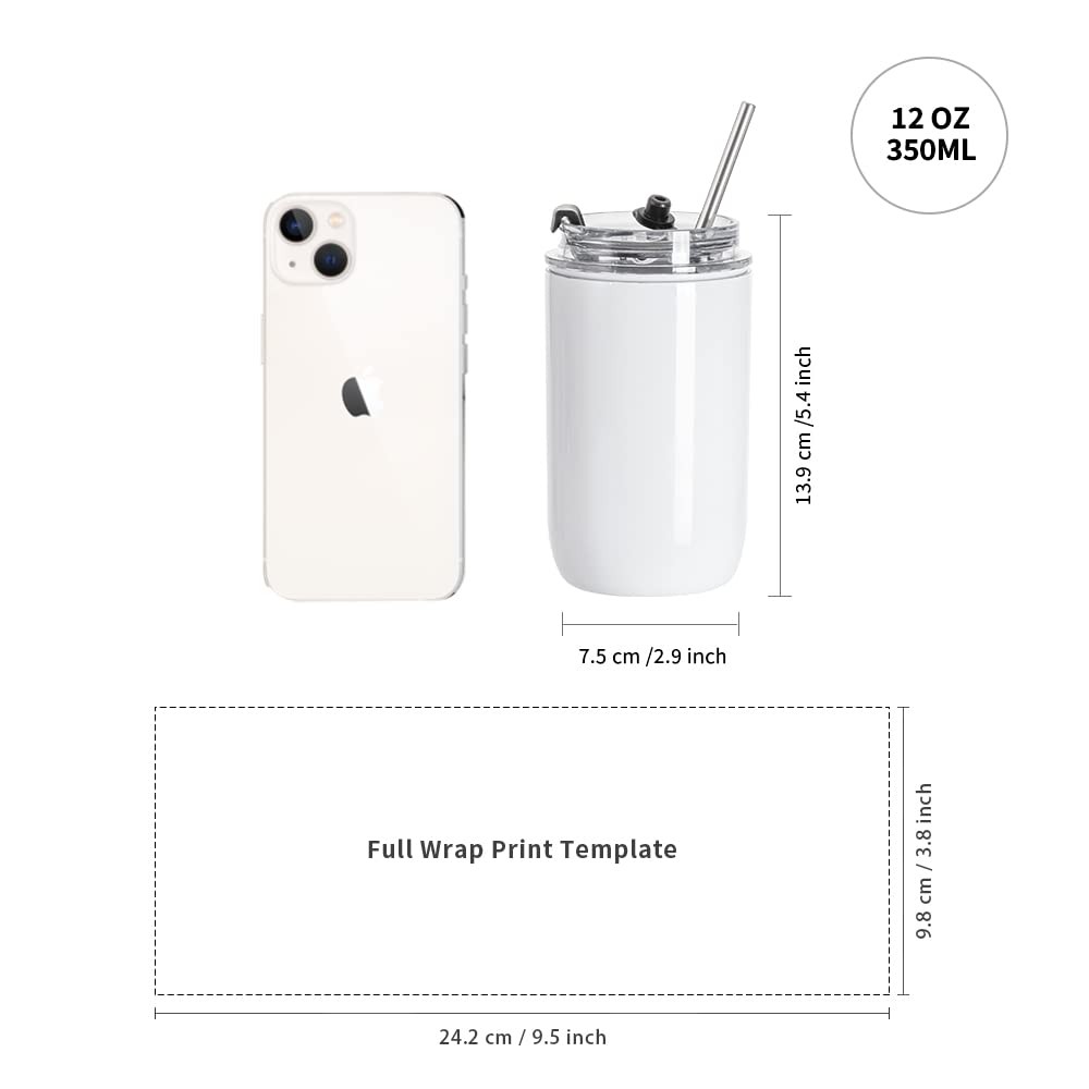 PYD Life Sublimation Kids Tumblers Blanks 12 OZ White Tumbler Cups Stainless Steel Coffee to Go Travel Tumblers with Lid and Metal Straw for Tumbler Heat Press Sublimation Oven Print 4 Pack PYD Life