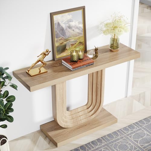 Tribesigns Farmhouse Entryway Table, 39" Narrow Console Table with Geometric Base, Wood Skinny Sofa Table Behind Couch with Storage for Living Room, Hallway, Foyer, Entrance - WoodArtSupply