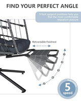 SWITTE Egg Chair Outdoor with Footrest & Stand, Indoor Wicker Hanging Egg Swing Hammock Chair with Cushion for Patio, Bedroom, Garden - Dark Gray