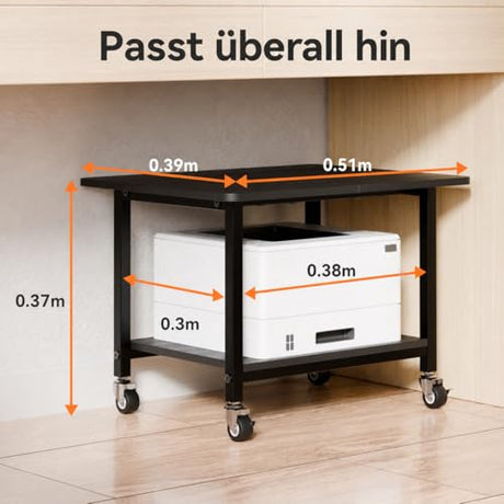 niffgaff Printer Stand with Lockable Wheels, 2-Tier Rolling Printer Cart with Storage Shelf, Compact Wood & Metal Printer Table for Home Office, Black, 20.1'' ×15.4'' ×14.6'' niffgaff