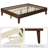 Yaheetech Queen Bed Frame Natural Solid Wood Platform Bed with Wooden Slats Support, 7.3-inch Underbed Space for Storage, Noise-Free Design, Easy Assembly, Dark Walnut Finish Yaheetech