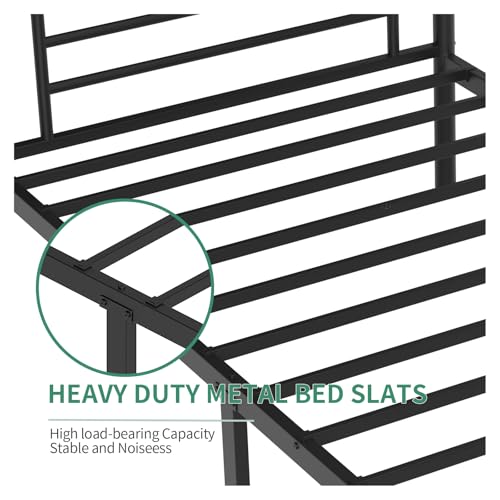 MuLu Evo Bunk Bed,Bunk Bed for Kids TeensAdults,Bunk Bed Twin Over Twin with Ladders and Guardrail,Sturdy Literas Heavy Duty Metal Slats,400 lbs Capacity,No Spring Box Required,Black MuLu Evo