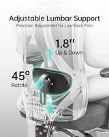 Hbada P3 Ergonnomic Office Chair with 2D Adjustable Lumbar Support, Office Chair with Adjustable Headrest and Armrest, 145° Stepless Tilt Function, Black(No Footrest) Hbada