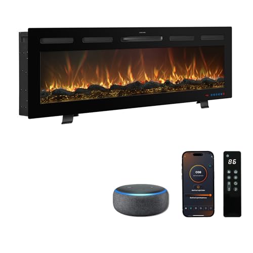 Mystflame 50 Inch WiFi-Enabled Recessed Electric Fireplace Inserts with Log Speaker,Alexa/Google Compatible,Wall Mounted & Freestanding Fireplace Heater,13 Adjustable Colors,5 Brightness Levels,Timer Mystflame